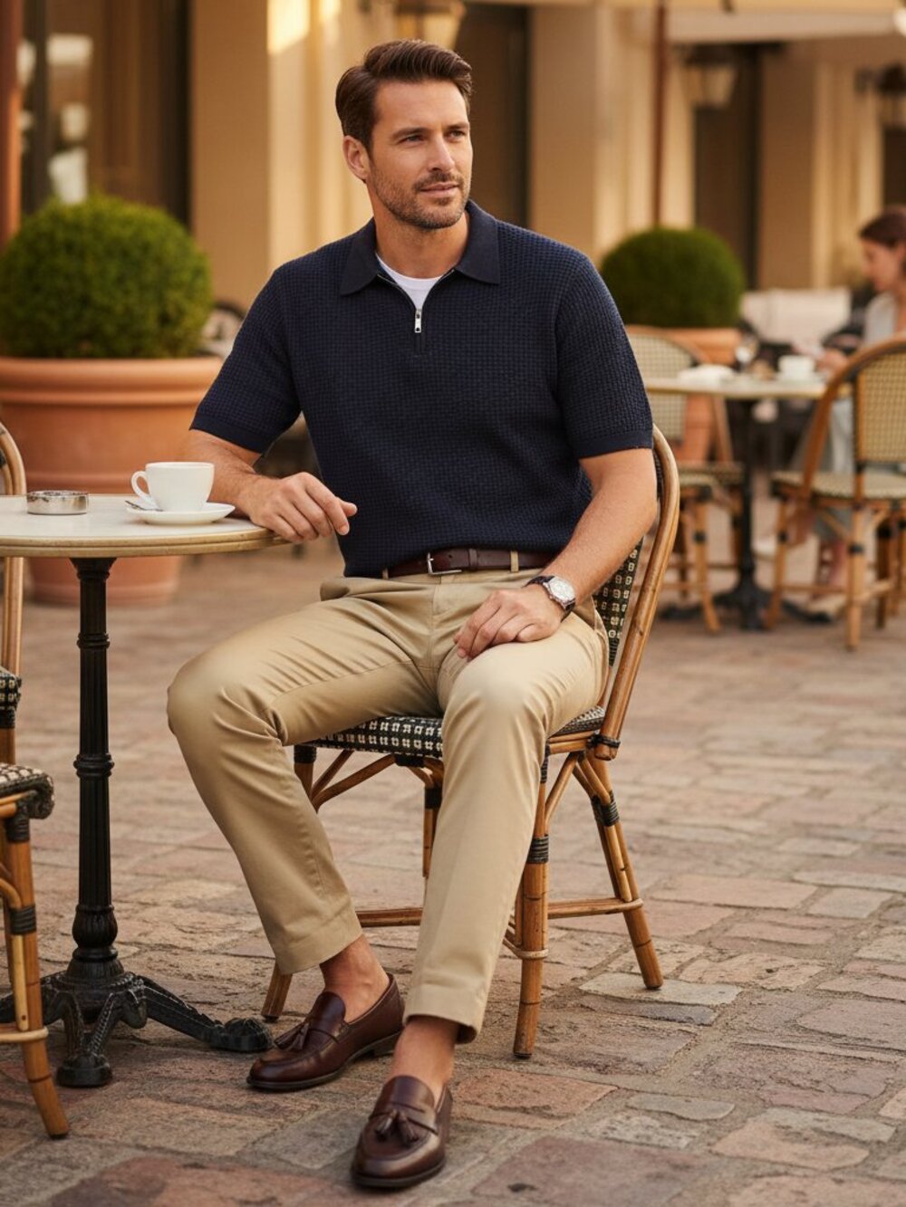 Ted Baker Jaylon Wool Blend Quarter Zip Polo Navy L 4 Short Sleeve  Repaired
